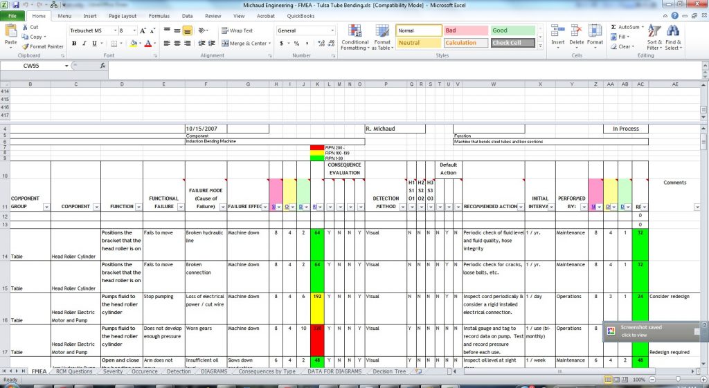 FMEA screenshot Excel